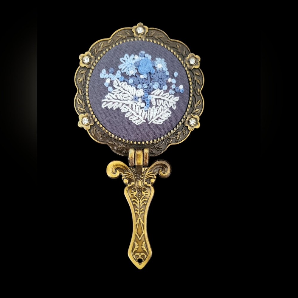NO LONGER AVAILABLE Something Blue | Hale Finery | Hand Embroidered Hand Mirror